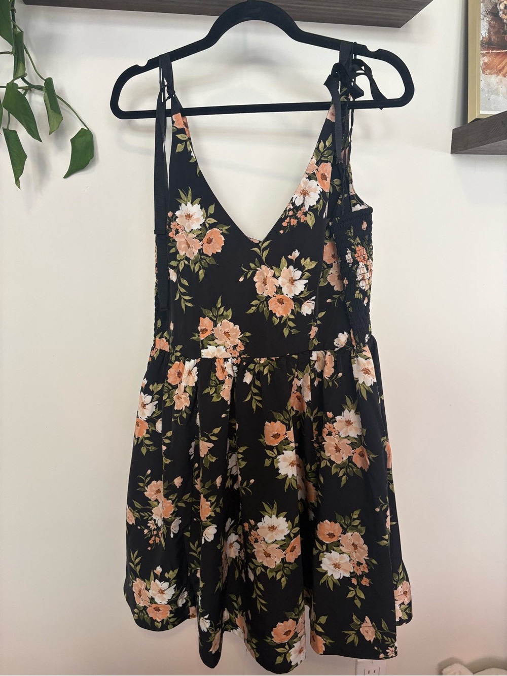 Old Navy Black Mini Dress with Peach and Cream Floral